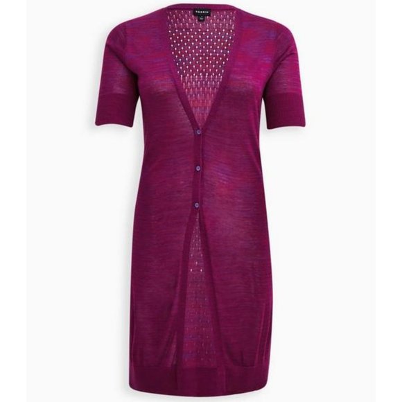 torrid Sweaters - Torrid Space-Dye Duster V-Neck Button-Front Sweater